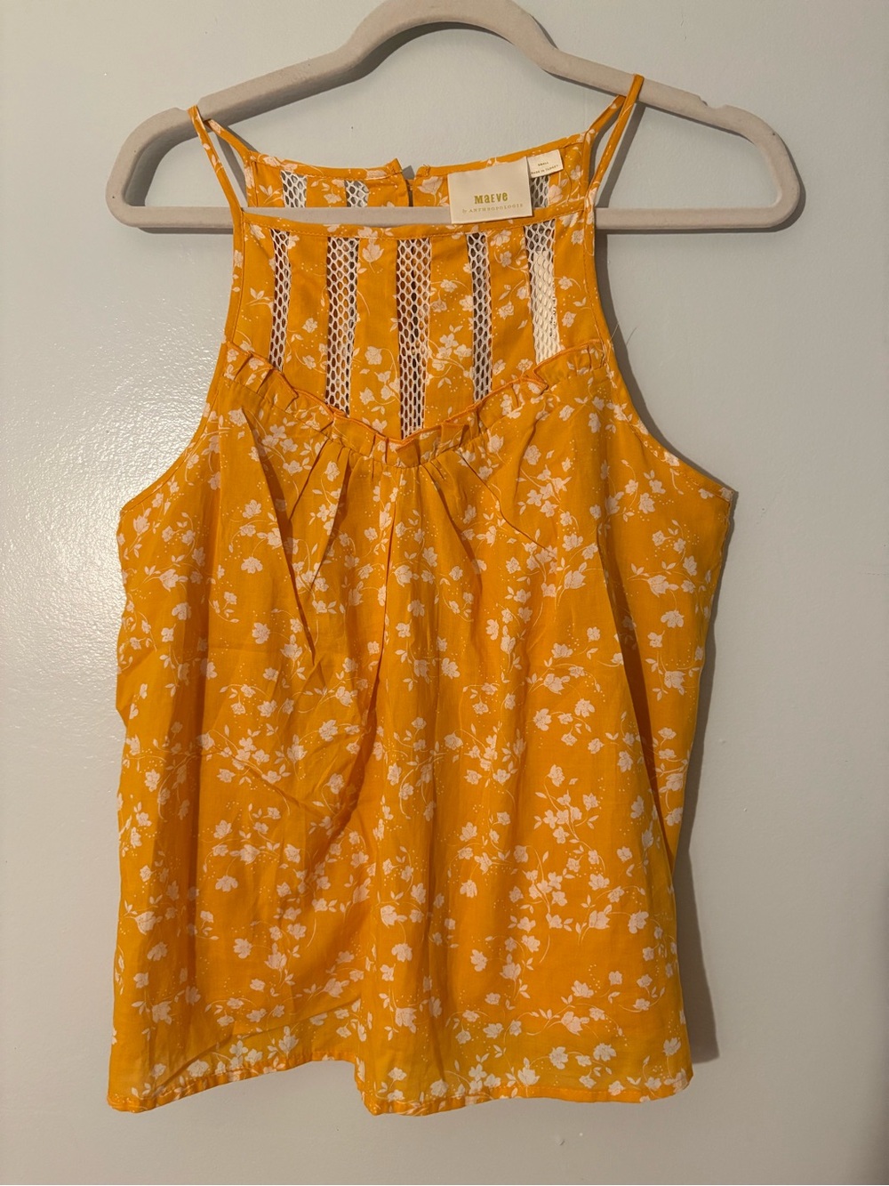 Anthropologie Maeve Mustard Yellow Crotchet Inset Sleeveless Blouse